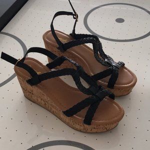 Qupid, Black and Tan, Wedge, Sandal, Size 7, NEW WITHOUT BOX OR TAG